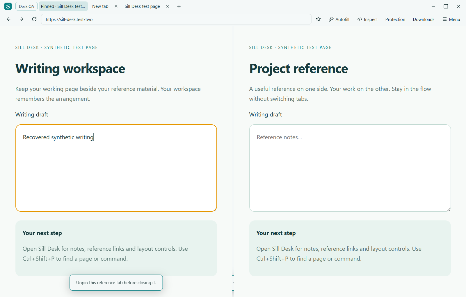 Actual Sill Desk capture with two web pages side by side