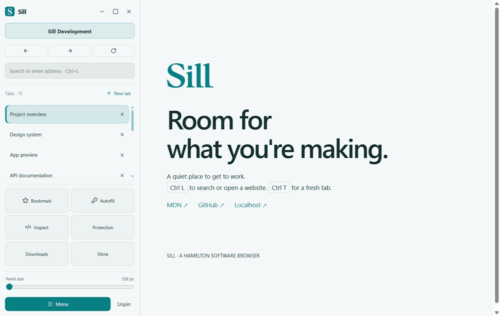 Recorded Sill panel-size slider narrowing and widening pinned left chrome in real time