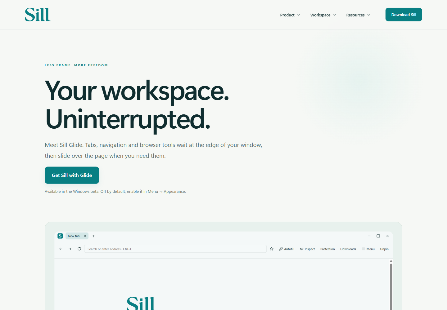 Sill Glide website at a desktop viewport